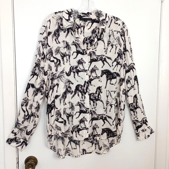 Jane + Delancey Wild Horses Equestrian Button Front Blouse - Picture 1 of 8